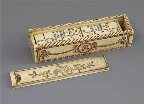An early 19th century French Prisoner of War set of bone dominoes,